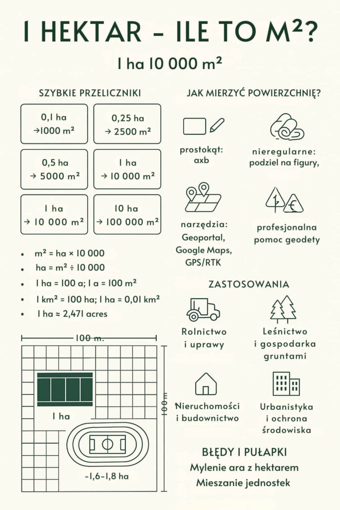 1 hektar - przeliczniki, mierzenie powierzchni, zastosowania, porównania