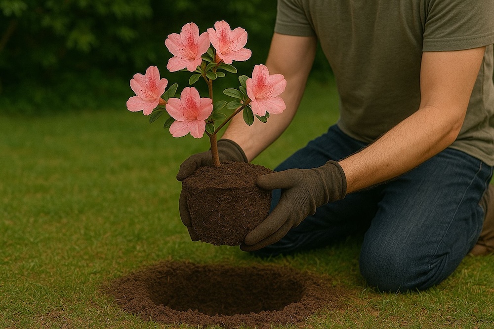 azalia na pniu - wsadzanie do dołka w ziemi 