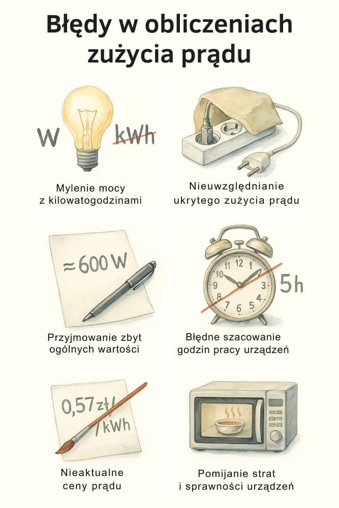 błędy w obliczeniach zużycia prądu - infografika