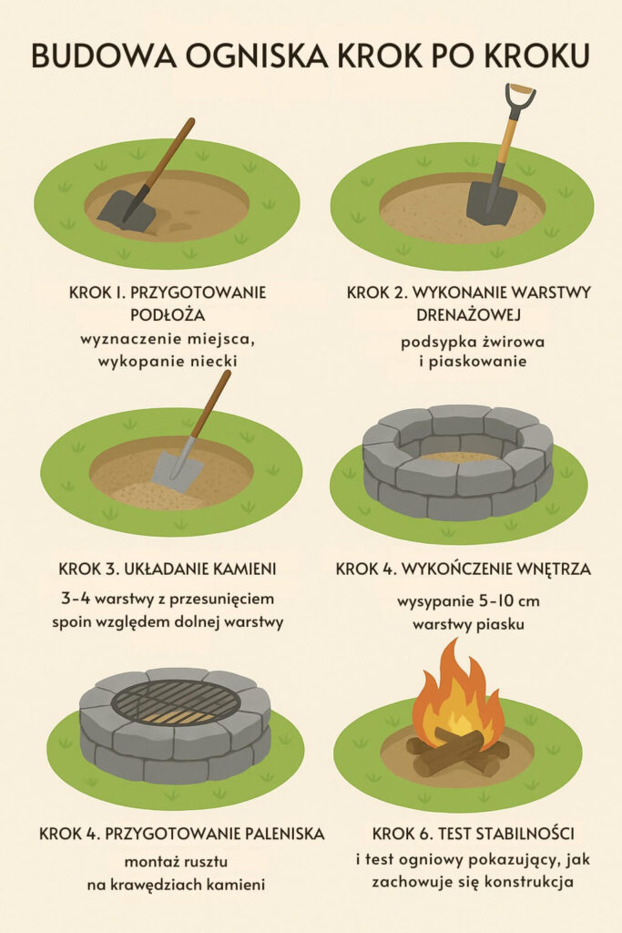 Ognisko w ogrodzie z kamieni - budowa krok po kroku Jak zbudować kamienne palenisko w ogrodzie? Instrukcja DIY