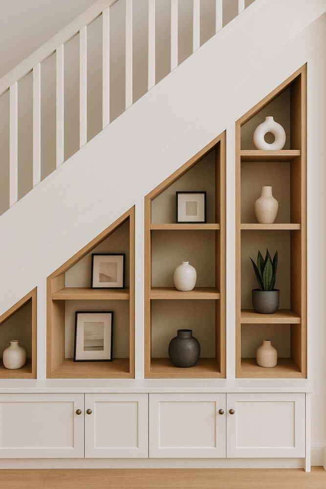 dekoracyjne półki pod schodami