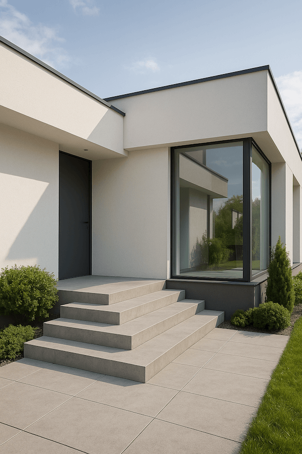 nowoczesny dom z betonowymi schodami zewnętrznymi schody zewnętrzne z betonu do nowoczesnego domu