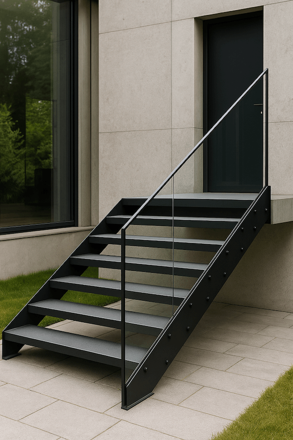 schody zewnętrzne ze stali i szkła stalowe schody zewnętrzne