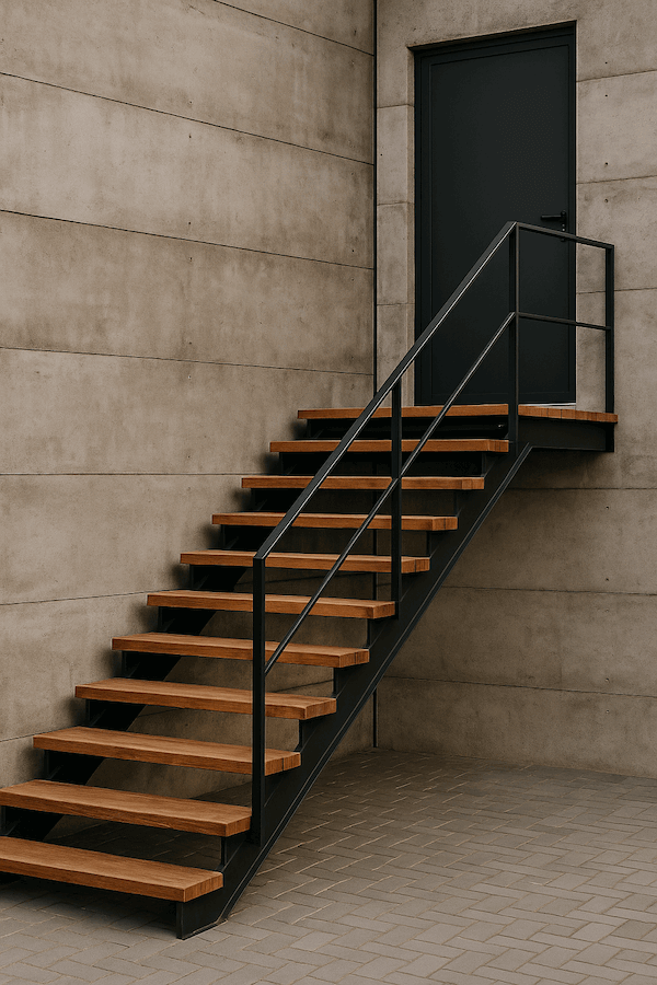 schody zewnętrzne z metalu i drewna metalowe schody zewnętrzne