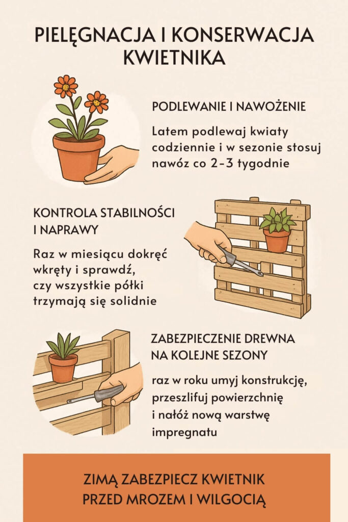Jak dbać o kwietnik zrobiony z palet? Infografika 