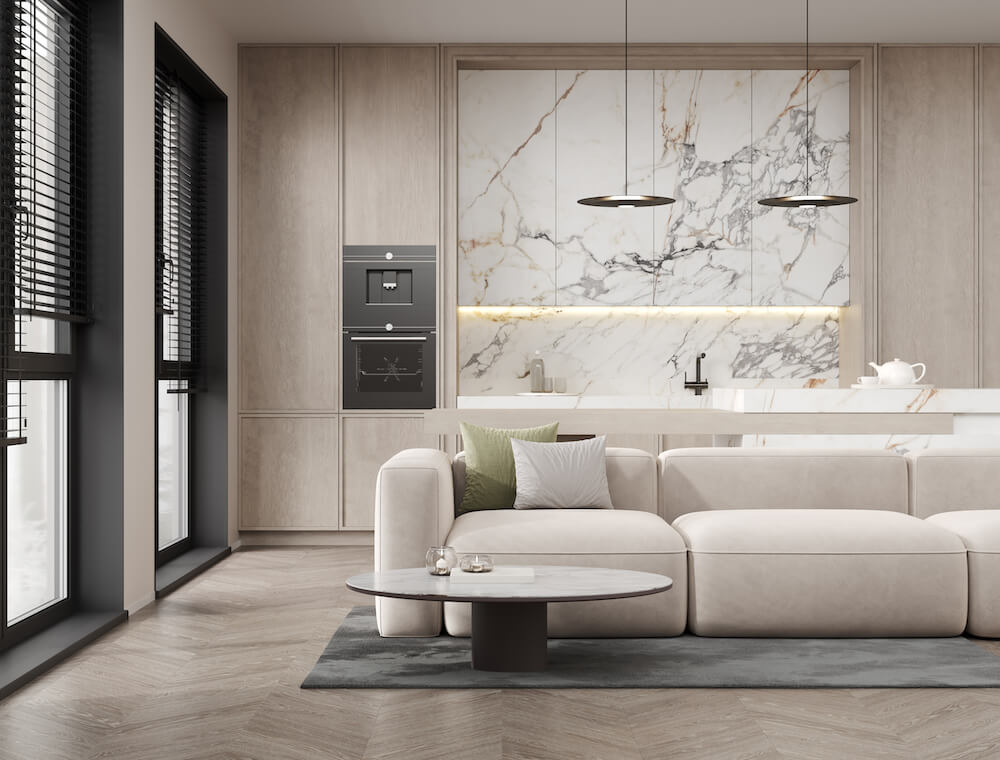 Salon z aneksem kuchennym 22 m2 - inspiracje wnętrzarskie Inspiracje na salon z aneksem kuchennym