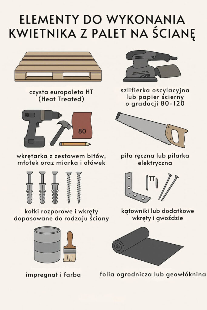 Kwietnik z palet na ścianę - materiały i narzędzia niezbędne do jego wykonania