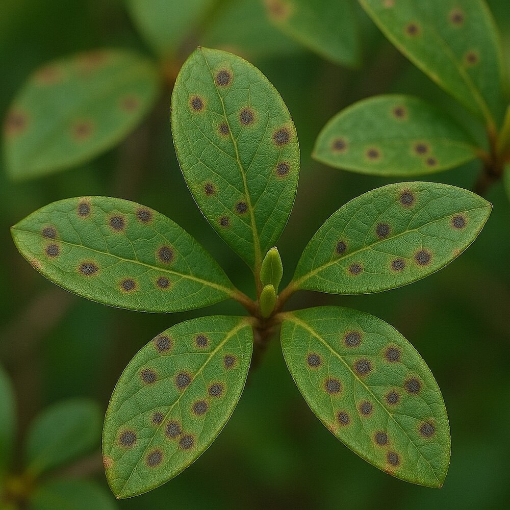 azalia z liśćmi w brązowe kropki 