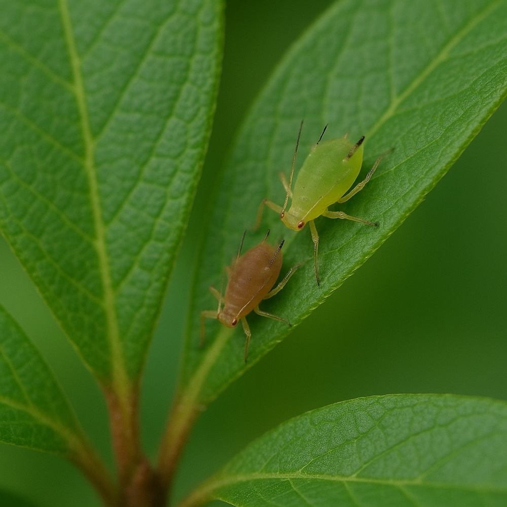 zielone pasożyty na liściach azalii 