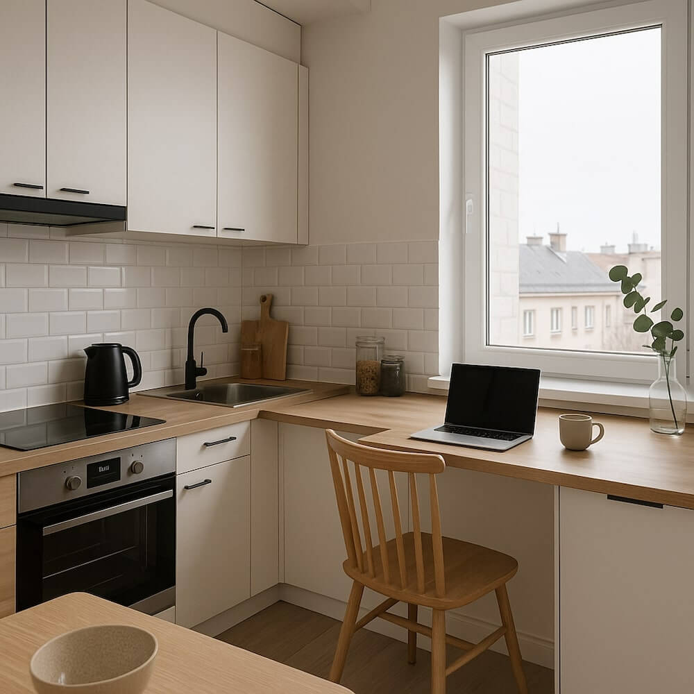 Miejsce do pracy wydzielone w małej kuchni
