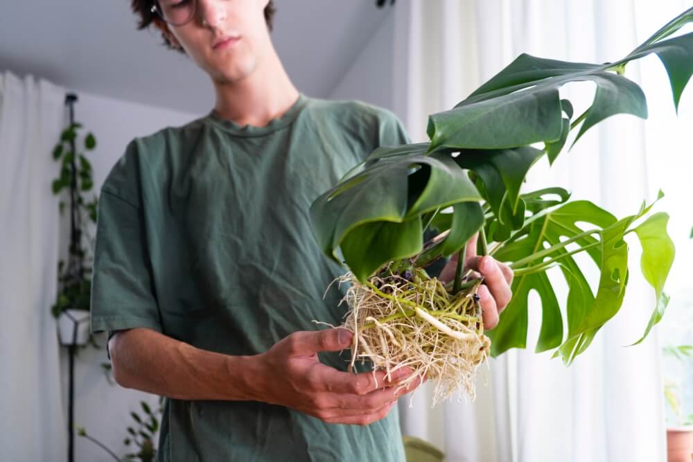 monstera z prawidłowym systemem korzeniowym monstera ze zdrowym systemem korzeniowym