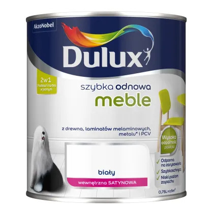 najlepsza farba do malowania mebli z okleiny - Dulux w białym kolorze 