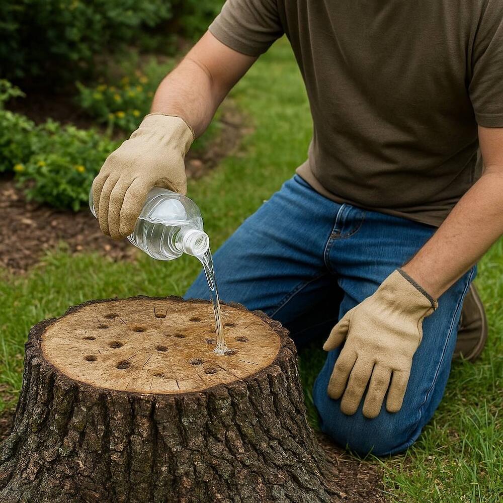 ocet na korzenie drzew - lanie do wywierconych dziur 