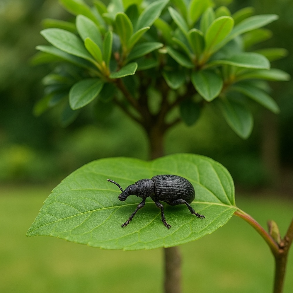 czarny robak na liściu azalii 