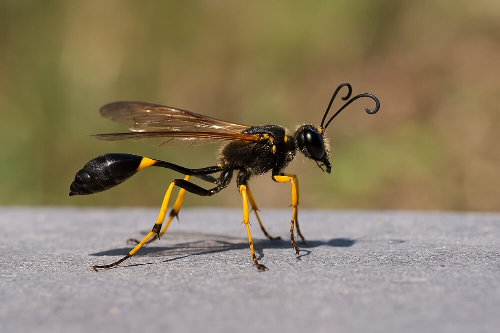 Gliniarz naścienny Sceliphron destillatorium - owad podobny do osy gliniarz naścienny - owad podobny do osy