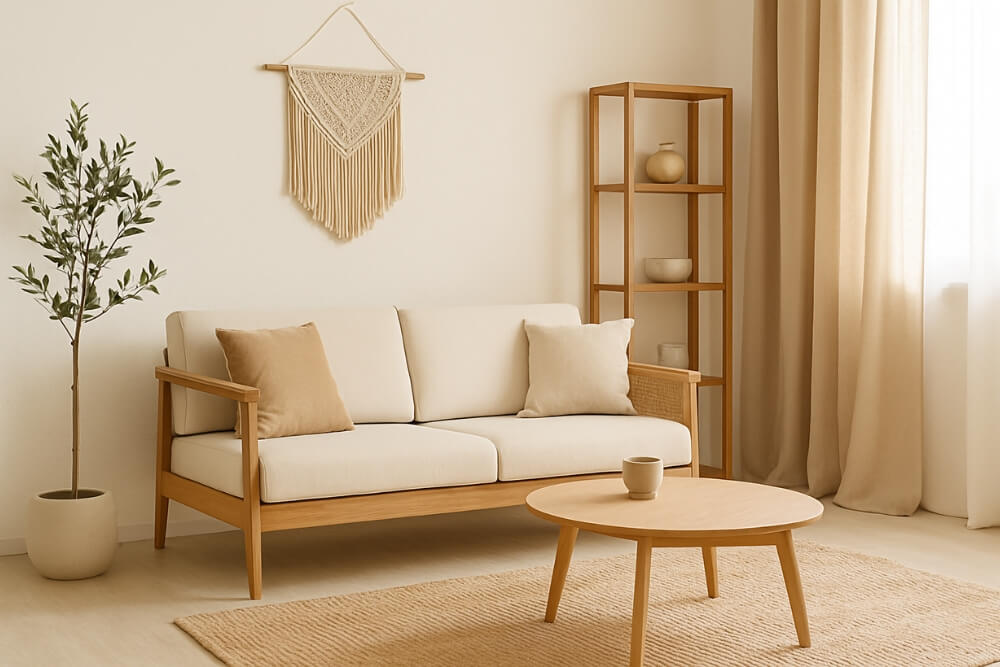 piękny salon japandi