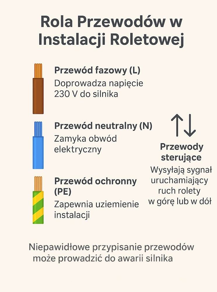 podłączenie rolety - 5 przewodów różnych rodzajów 
