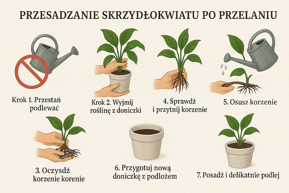 przelany skrzydłokwiat - przesadzanie krok po kroku 