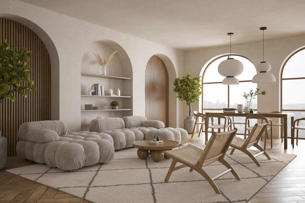 aranżacja salonu japandi