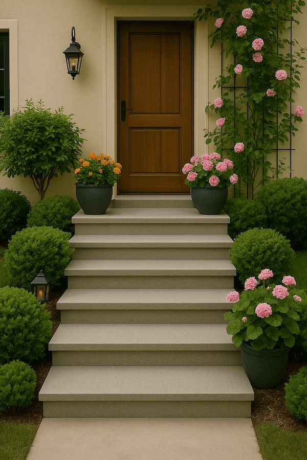 inspiracje na schody zewnętrzne z rabatami i roślinnością inspiracje na schody zewnętrzne z ozdobnymi roślinami