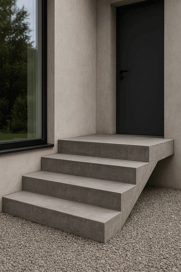 inspiracje na schody zewnętrzne z gładkim wykończeniem inspiracje na schody zewnętrzne z jednolitych bloków betonu