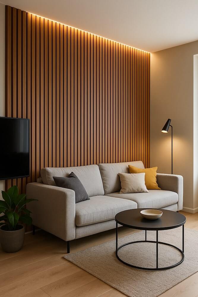Ściany w salonie - lamele drewniane lub MDF