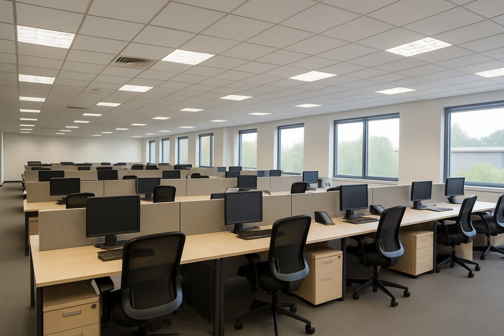 sufit podwieszany w dużym biurze