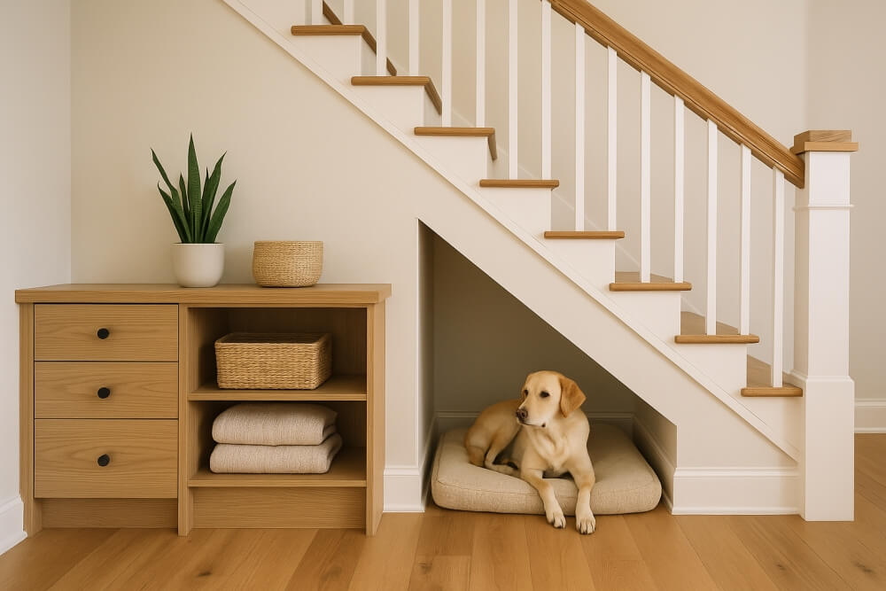szafki pod schody jako kącik dla psa
