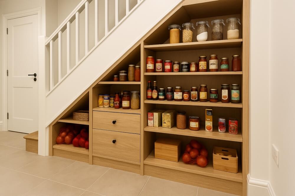 szafki pod schody jako spiżarnia