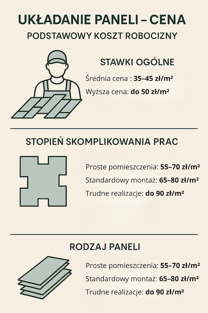 układanie paneli - cena podstawowa za robociznę układanie paneli - cena za robociznę