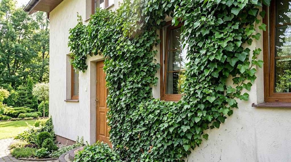 bluszcz irlandzki na ścianie domu 