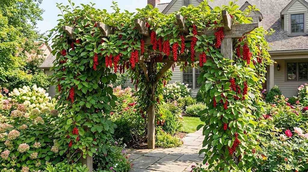 cytryniec chiński na podporze w ogrodzie 