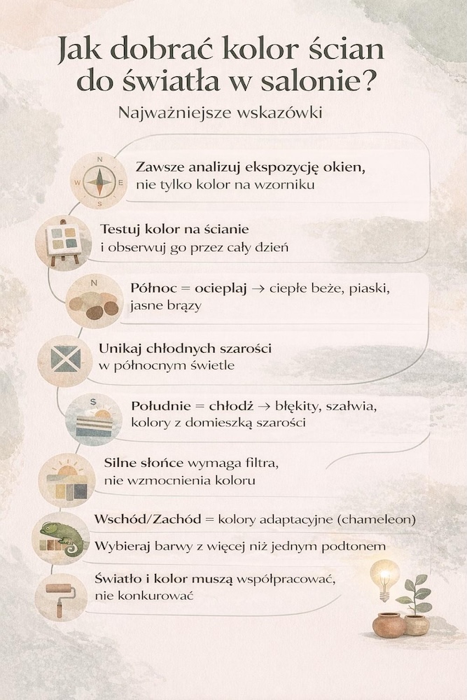 dobór koloru ścian do salonu dobór koloru ścian do światła w salonie