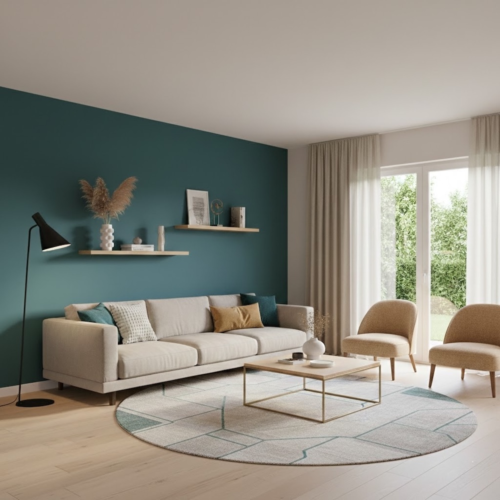 jakim kolorem pomalować salon - intensywny turkus jakim kolorem pomalować salon - głęboki turkus