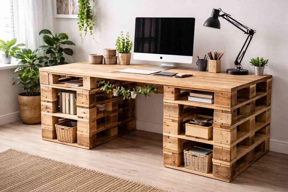 co można zrobić z palet - biurko do pracy 