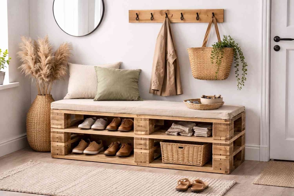 co można zrobić z palet - ławka do przedpokoju 