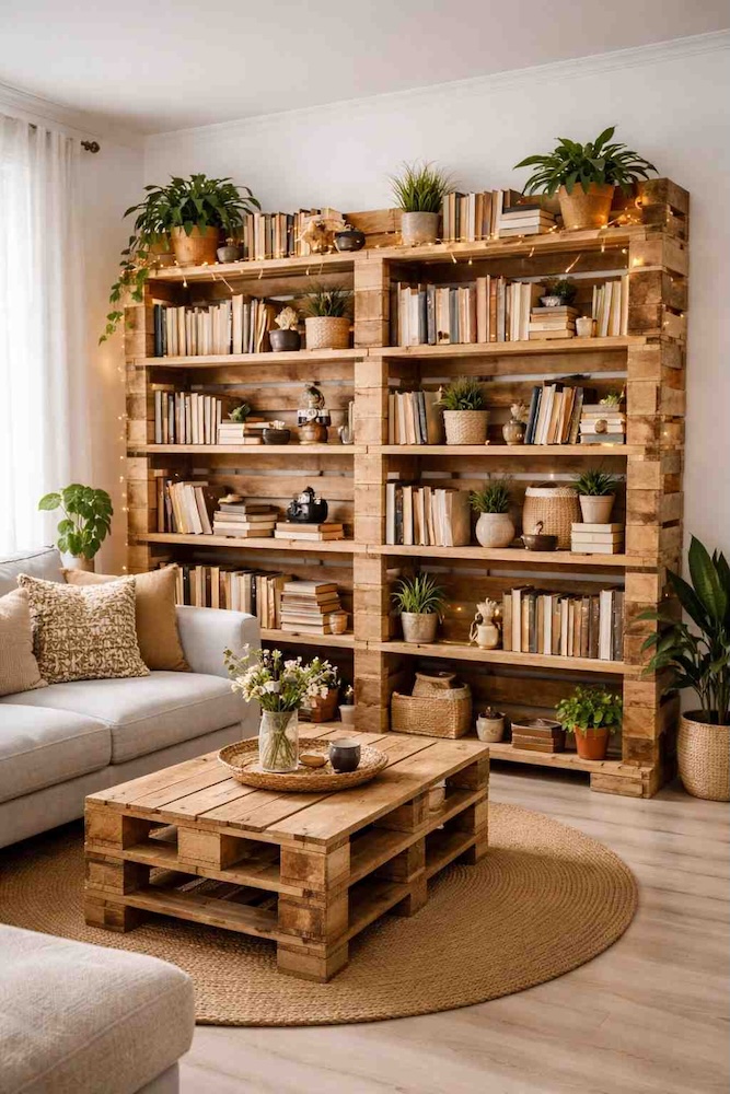 co można zrobić z palet - regał na książki 