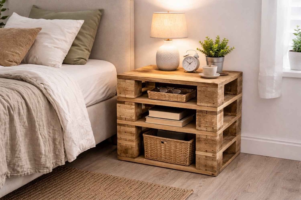 co można zrobić z palet - szafka przy łóżku 