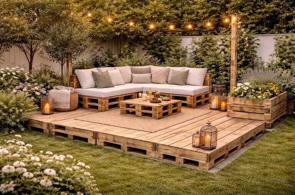 taras ułożony z palet 