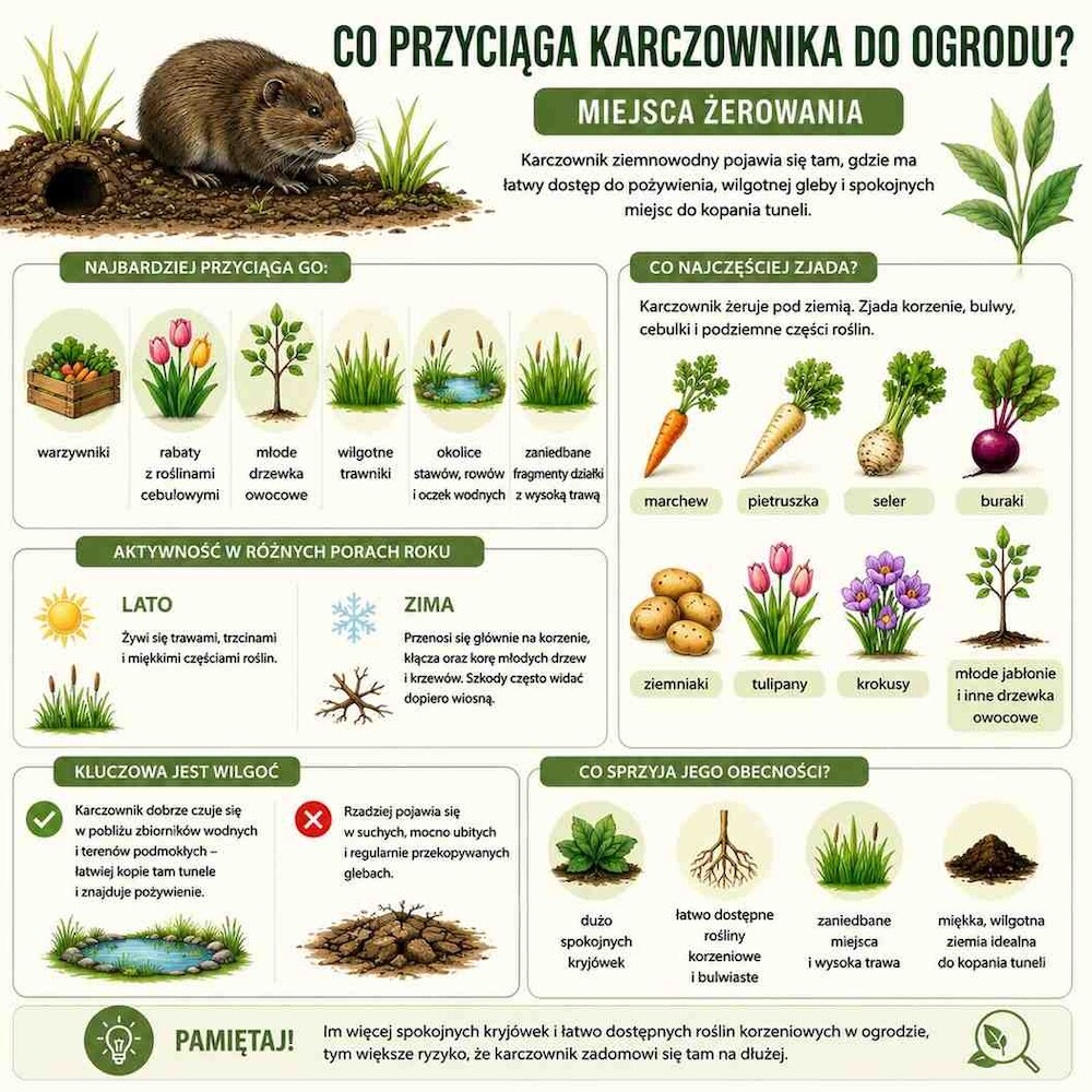 karczownik ziemnowodny - co go przyciąga karczownik ziemnowodny - gdzie żeruje