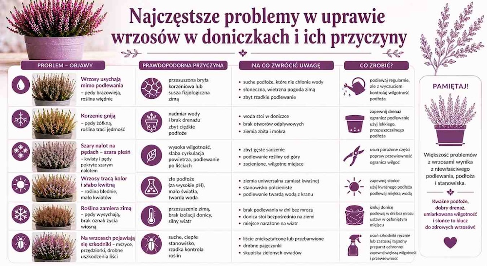 wrzosy w doniczce - objawy problemów 