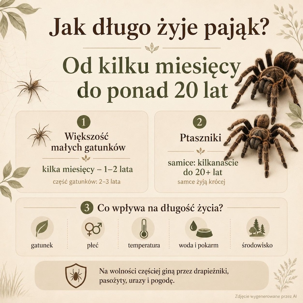 ile żyją pająki - średni przedział lat ile żyją pająki - średni zakres